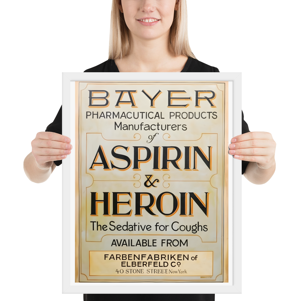 Aspirin & Heroin – Gerahmtes Apothekenposter | Deko von GutenbergsSoehne.de 🖼️
