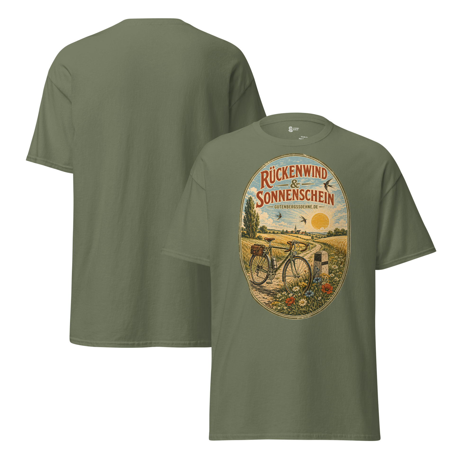 Vintage Unisex T-Shirt Rückenwind und Sonnenschein militärgrün