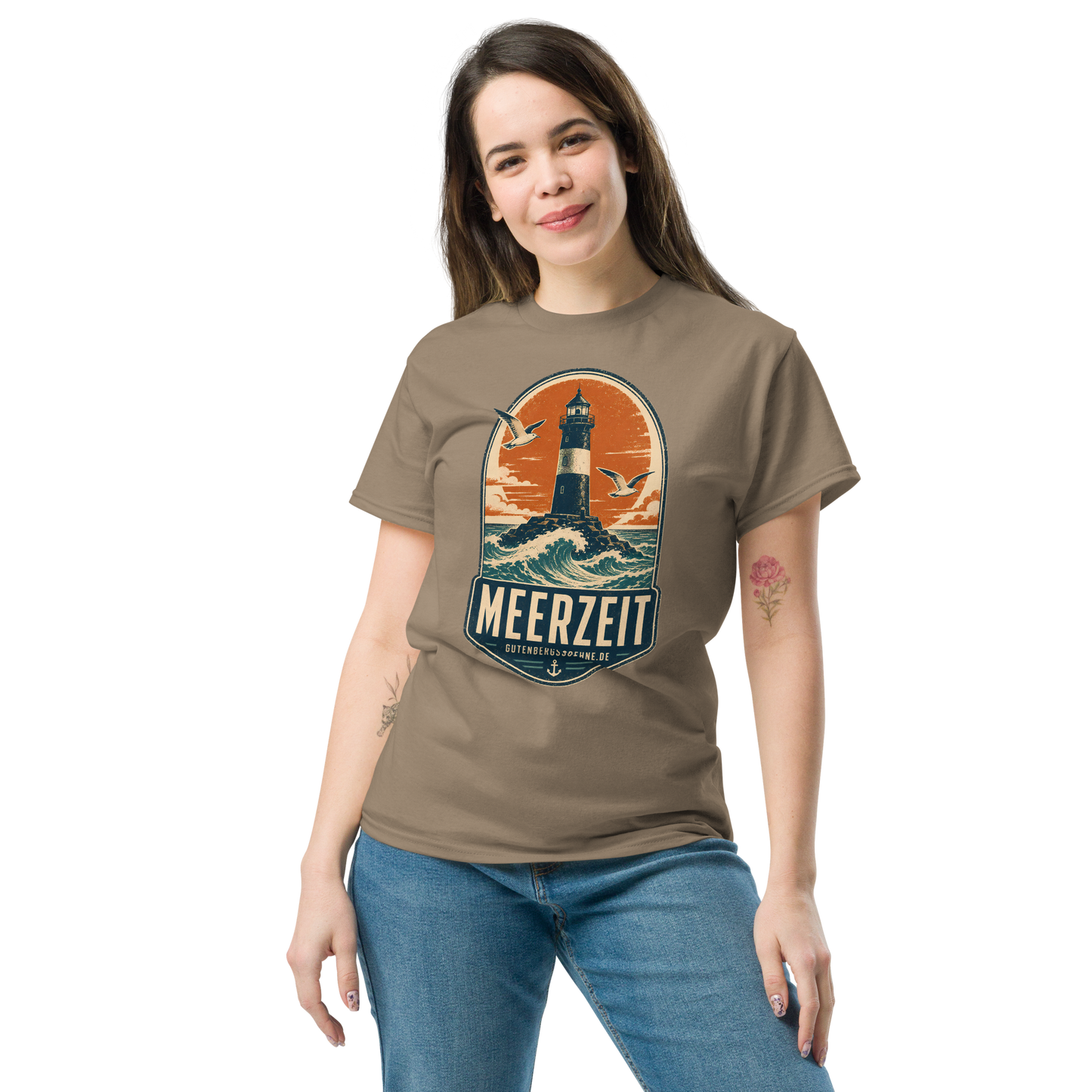 Vintage Unisex T-Shirt mit dem Schriftzug Meerzeit braune Savanne GutenbergsSoehne.de