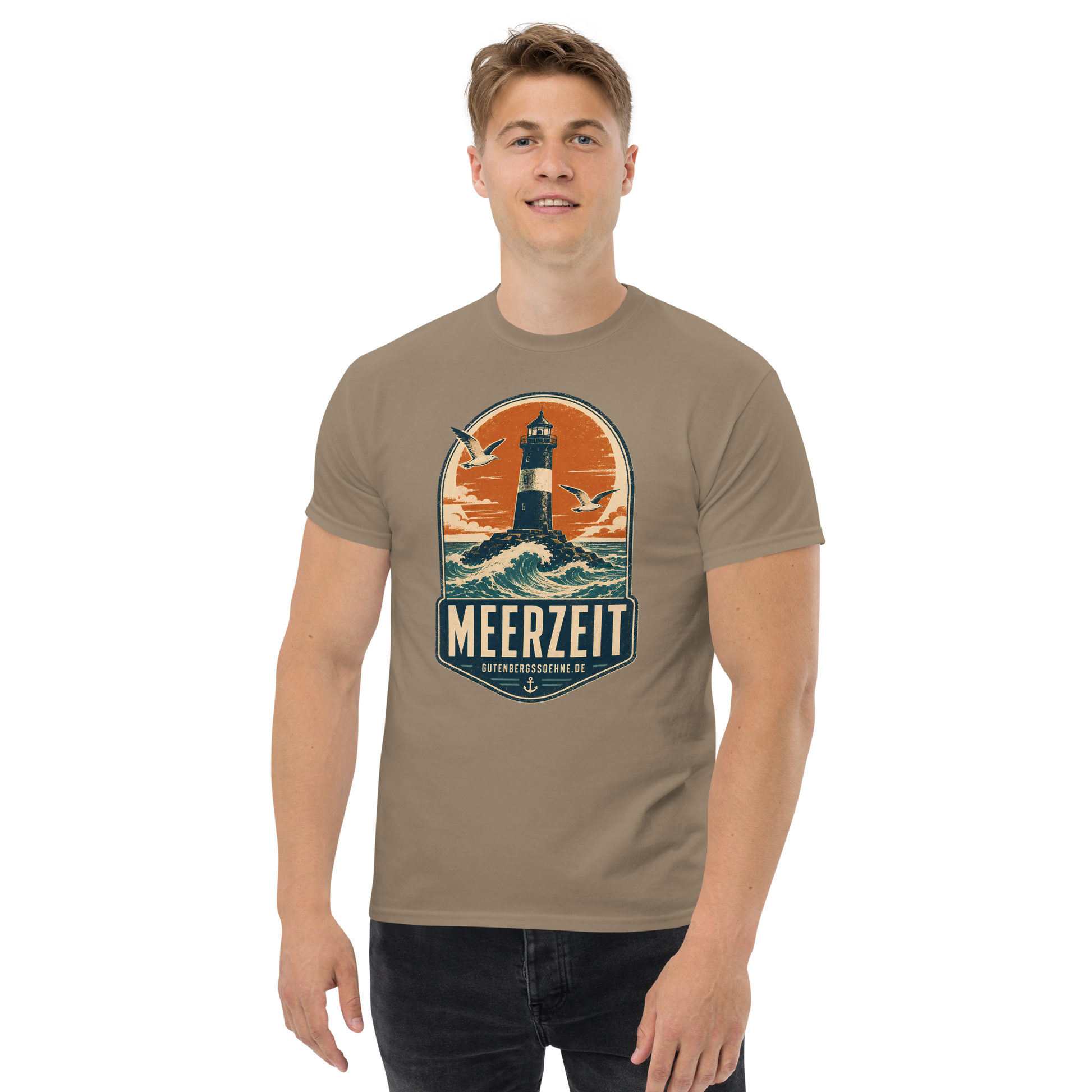Vintage Unisex T-Shirt mit dem Schriftzug Meerzeit braune Savanne GutenbergsSoehne.de