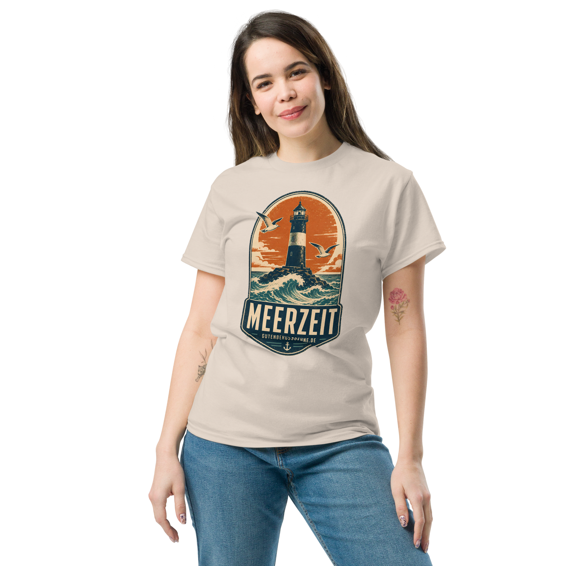 Vintage Unisex T-Shirt mit dem Schriftzug Meerzeit natur GutenbergsSoehne.de
