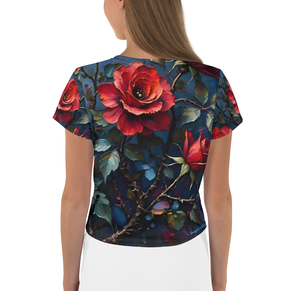 Crop-Top „Dunkle Rose Allover“ – Dein florales Statement-Piece