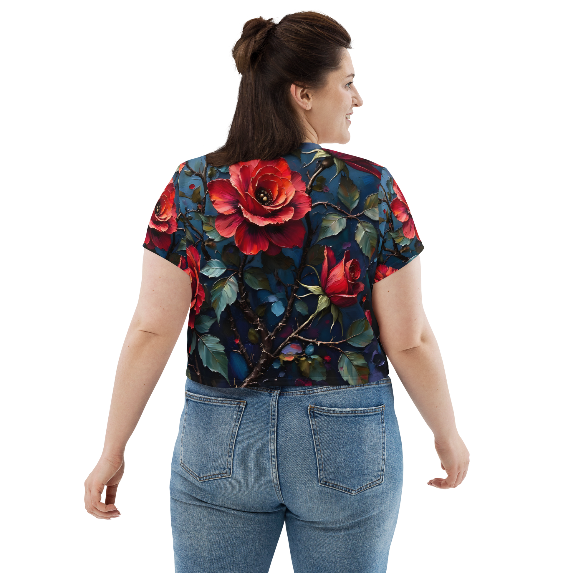 Crop-Top „Dunkle Rose Allover“ – Dein florales Statement-Piece