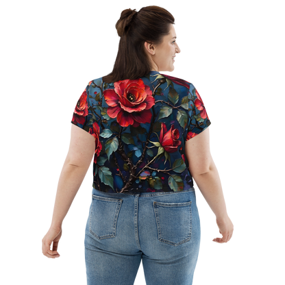 Crop-Top „Dunkle Rose Allover“ – Dein florales Statement-Piece