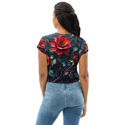 Crop-Top „Dunkle Rose Allover“ – Dein florales Statement-Piece