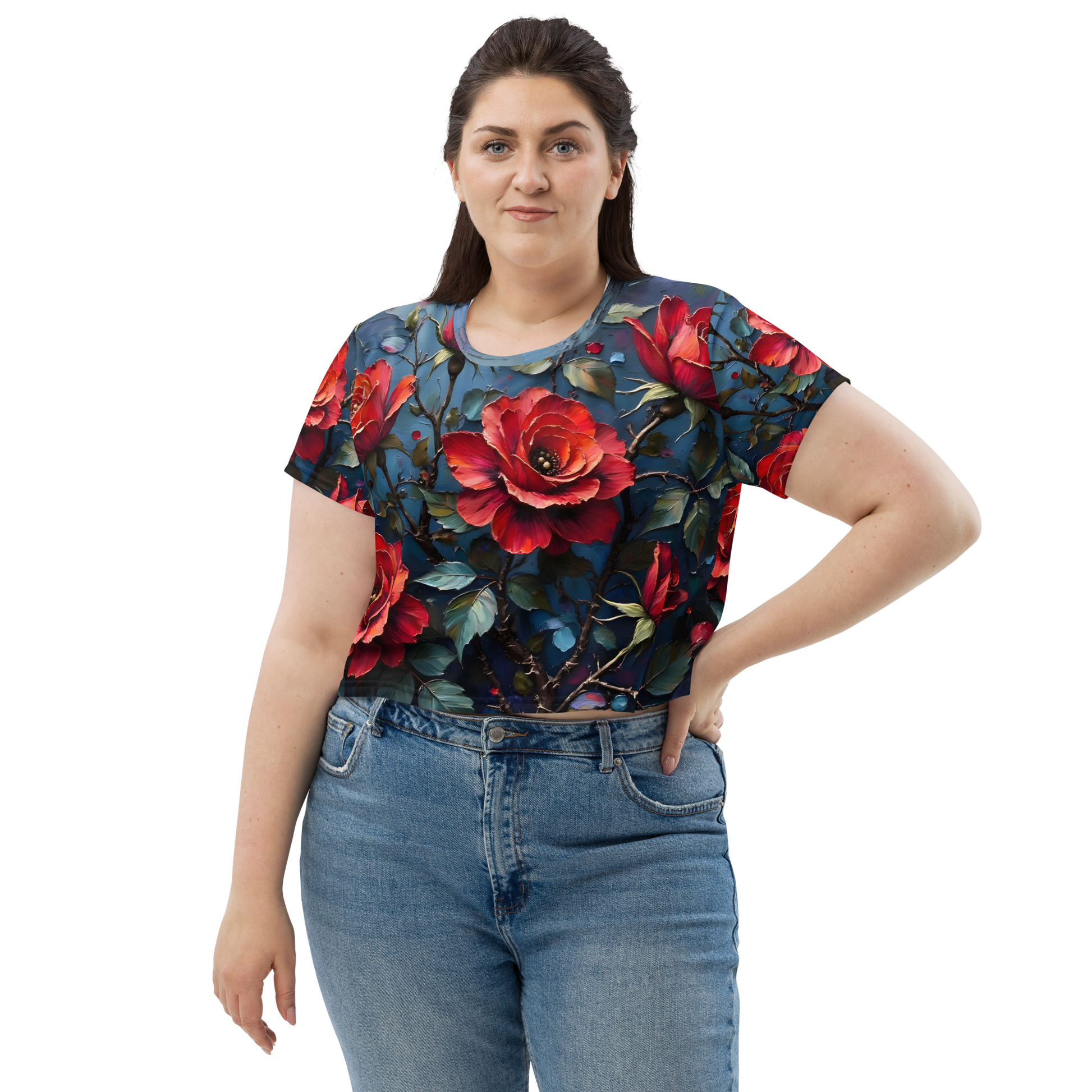 Crop-Top „Dunkle Rose Allover“ – Dein florales Statement-Piece mockup