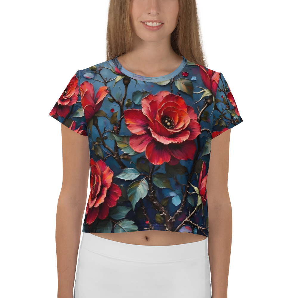 Crop-Top „Dunkle Rose Allover“ – Dein florales Statement-Piece