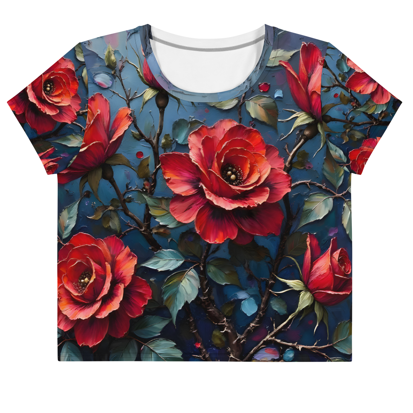 Crop-Top „Dunkle Rose Allover“ – Dein florales Statement-Piece