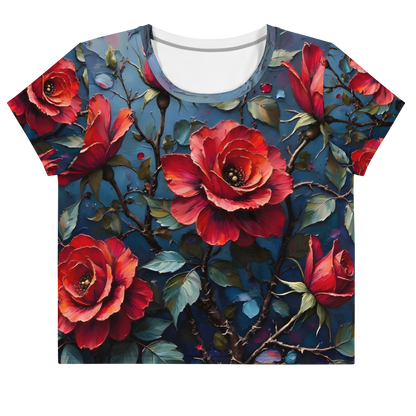 Crop-Top „Dunkle Rose Allover“ – Dein florales Statement-Piece