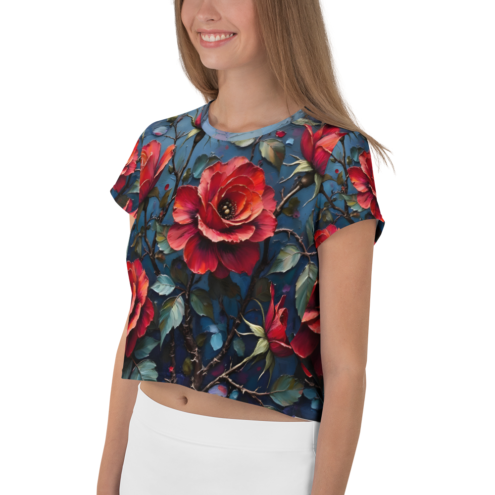 Crop-Top „Dunkle Rose Allover“ – Dein florales Statement-Piece