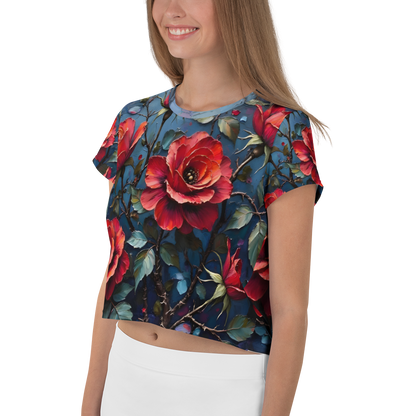Crop-Top „Dunkle Rose Allover“ – Dein florales Statement-Piece