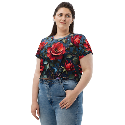 Crop-Top „Dunkle Rose Allover“ – Dein florales Statement-Piece