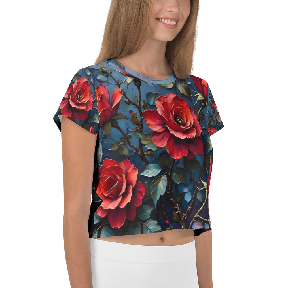 Crop-Top „Dunkle Rose Allover“ – Dein florales Statement-Piece