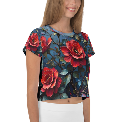 Crop-Top „Dunkle Rose Allover“ – Dein florales Statement-Piece