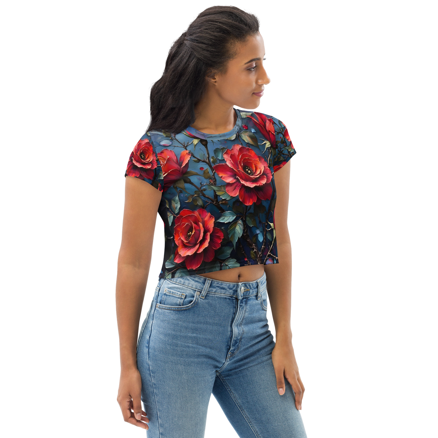 Crop-Top „Dunkle Rose Allover“ – Dein florales Statement-Piece