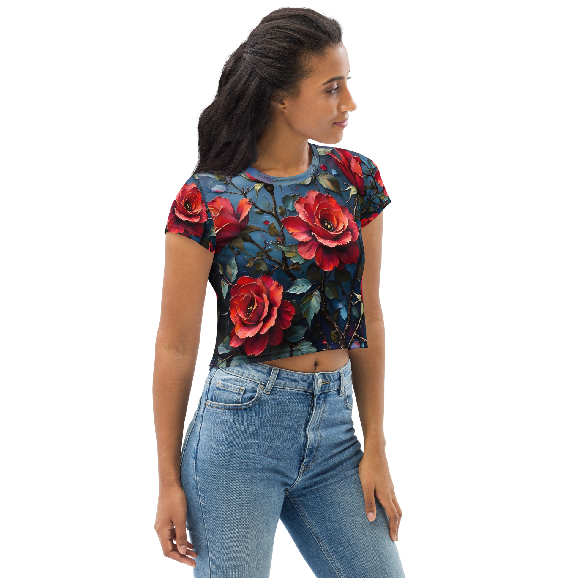 Crop-Top „Dunkle Rose Allover“ – Dein florales Statement-Piece