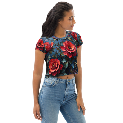 Crop-Top „Dunkle Rose Allover“ – Dein florales Statement-Piece