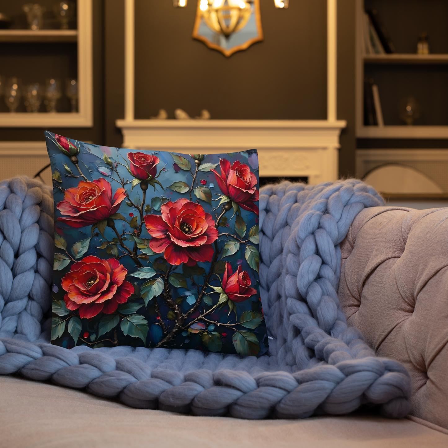 Premium-Kissen „Dunkle Rose“ – Florale Eleganz für dein Zuhause