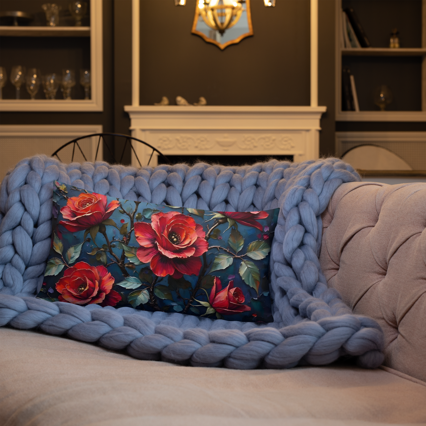 Premium-Kissen „Dunkle Rose“ – Florale Eleganz für dein Zuhause