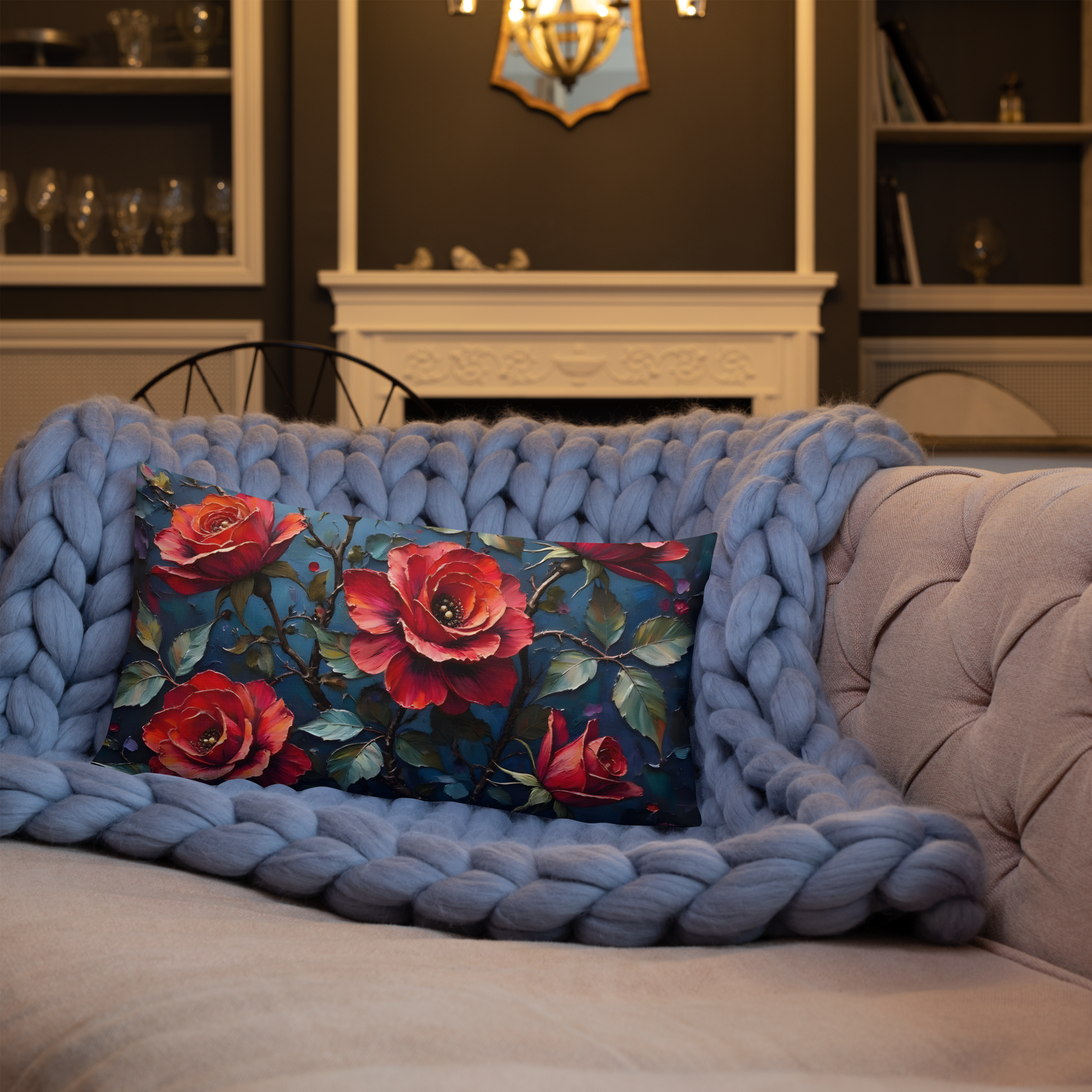 Premium-Kissen „Dunkle Rose“ – Florale Eleganz für dein Zuhause