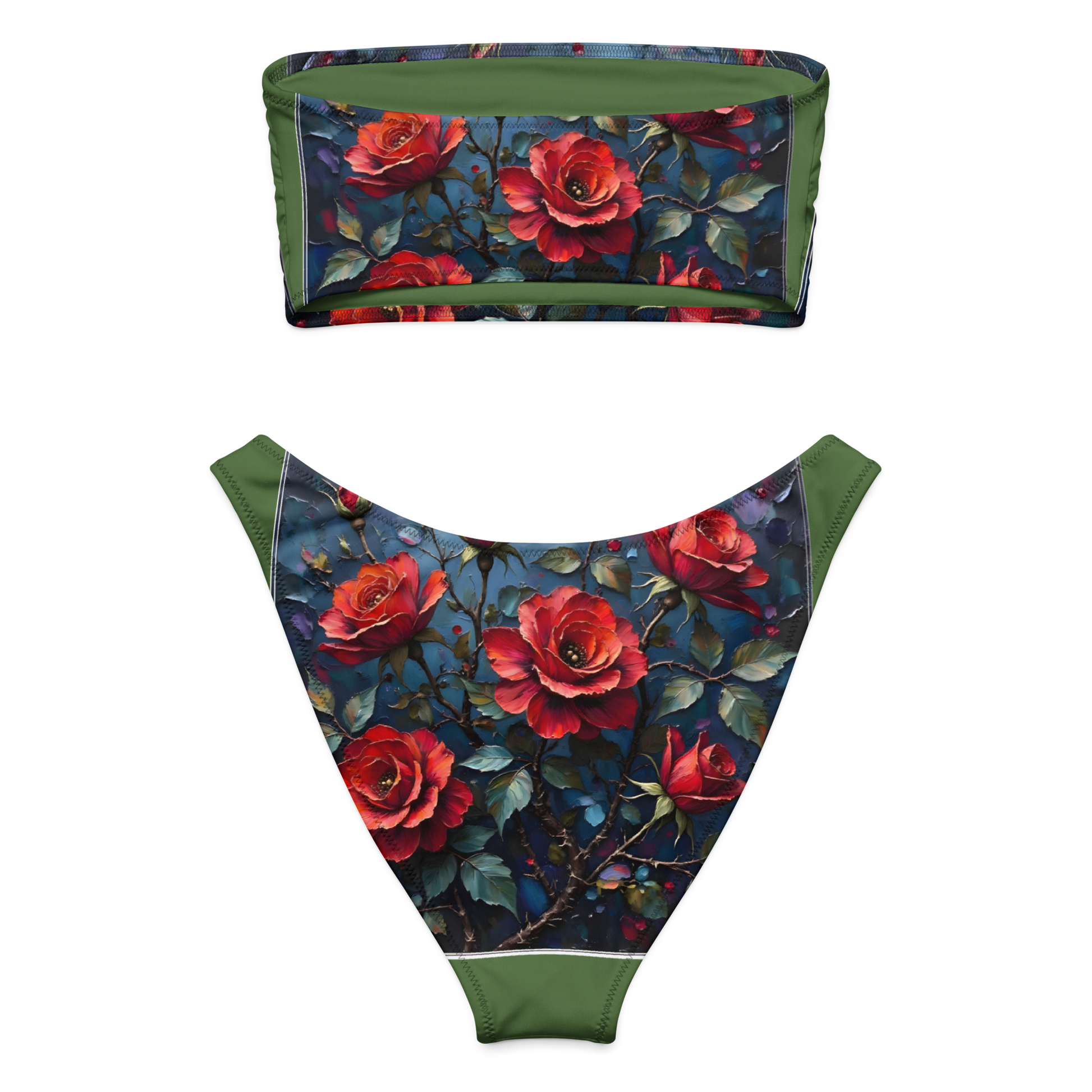 Recycelter Bandeau-Bikini „Dunkle Rose Allover“ – Nachhaltiger Stil für sonnige Momente