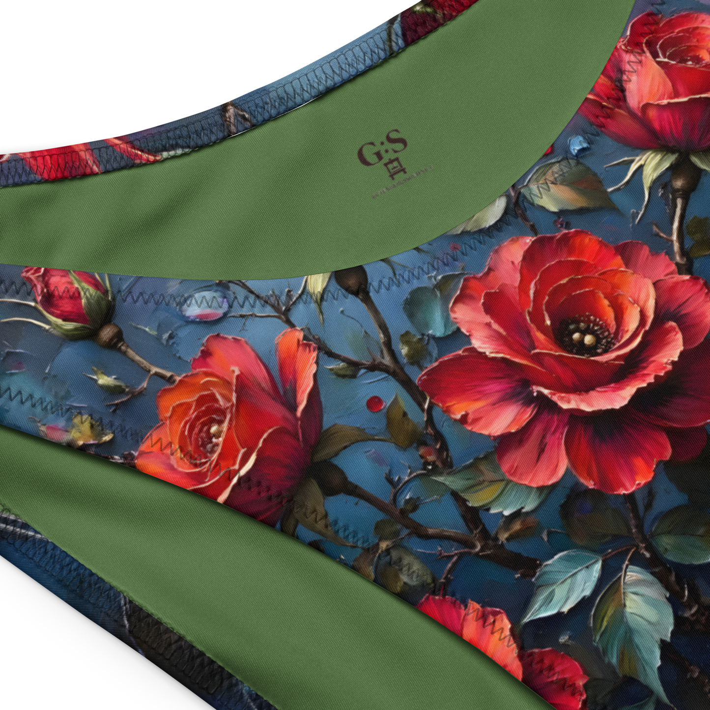 Recycelter Bandeau-Bikini „Dunkle Rose Allover“ – Nachhaltiger Stil für sonnige Momente