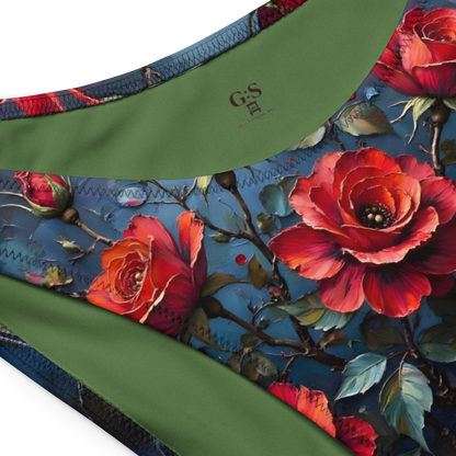 Recycelter Bandeau-Bikini „Dunkle Rose Allover“ – Nachhaltiger Stil für sonnige Momente