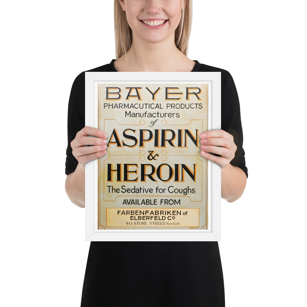 Aspirin & Heroin – Gerahmtes Apothekenposter | Deko von GutenbergsSoehne.de 🖼️