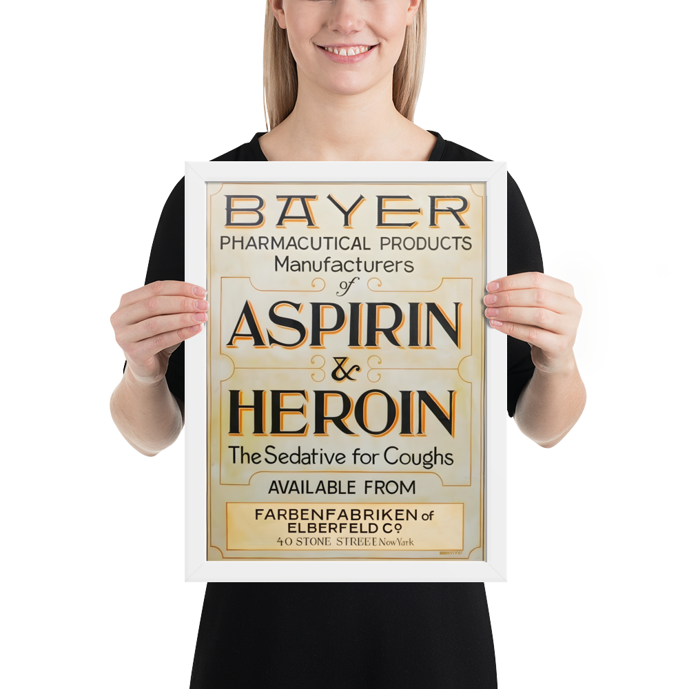 Aspirin & Heroin – Gerahmtes Apothekenposter | Deko von GutenbergsSoehne.de 🖼️