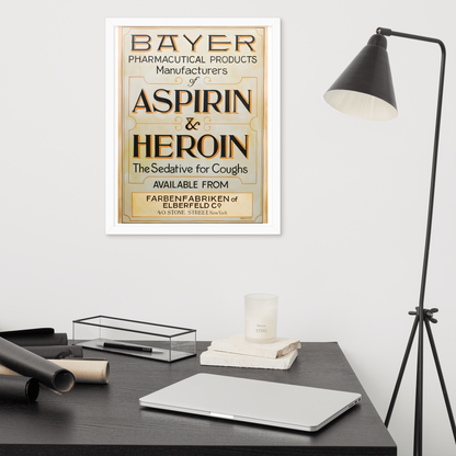 Aspirin & Heroin – Gerahmtes Apothekenposter | Deko von GutenbergsSoehne.de 🖼️
