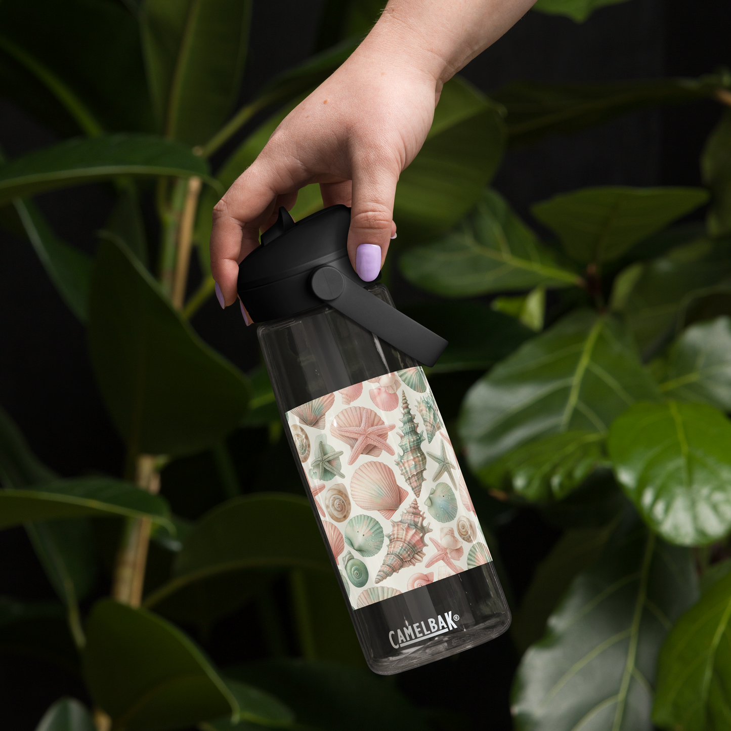 Wasserflasche mit Trinkhalm – Muscheldesign | Stylisch, robust, nachhaltig. 🐚