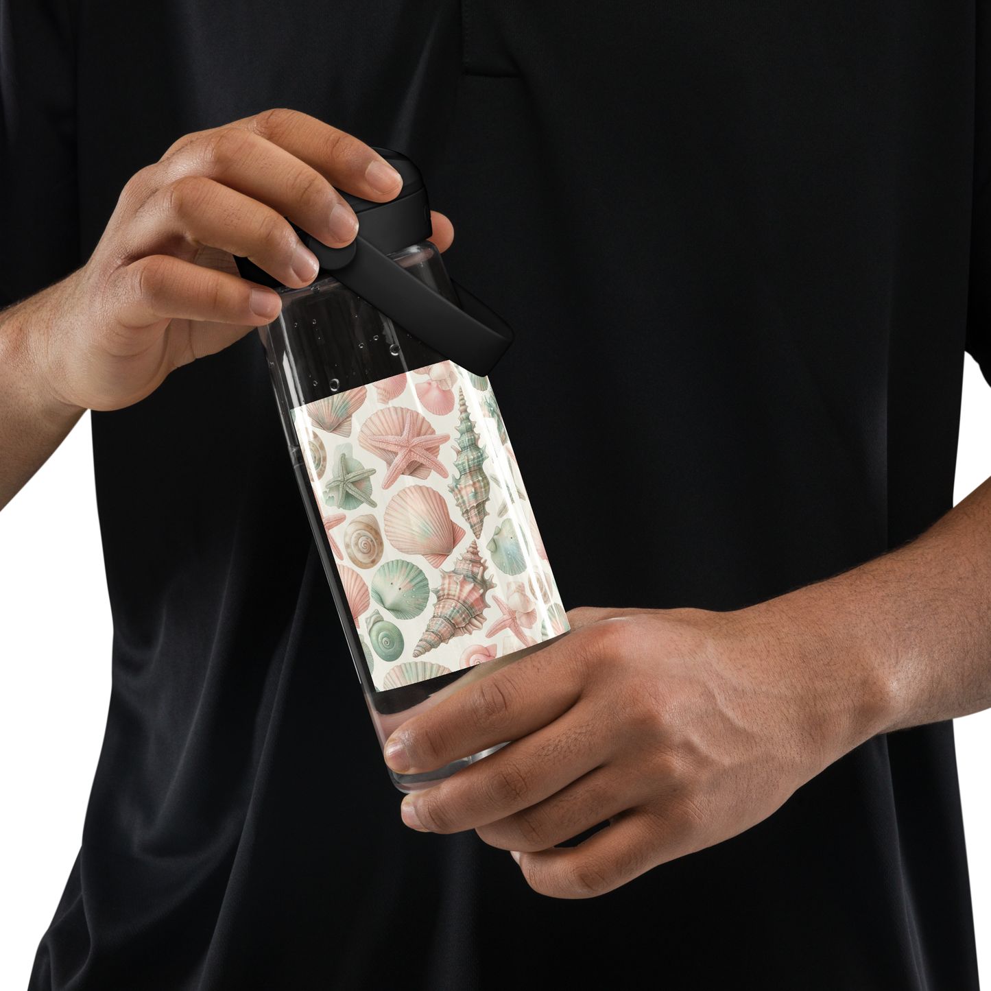 Wasserflasche mit Trinkhalm – Muscheldesign | Stylisch, robust, nachhaltig. 🐚