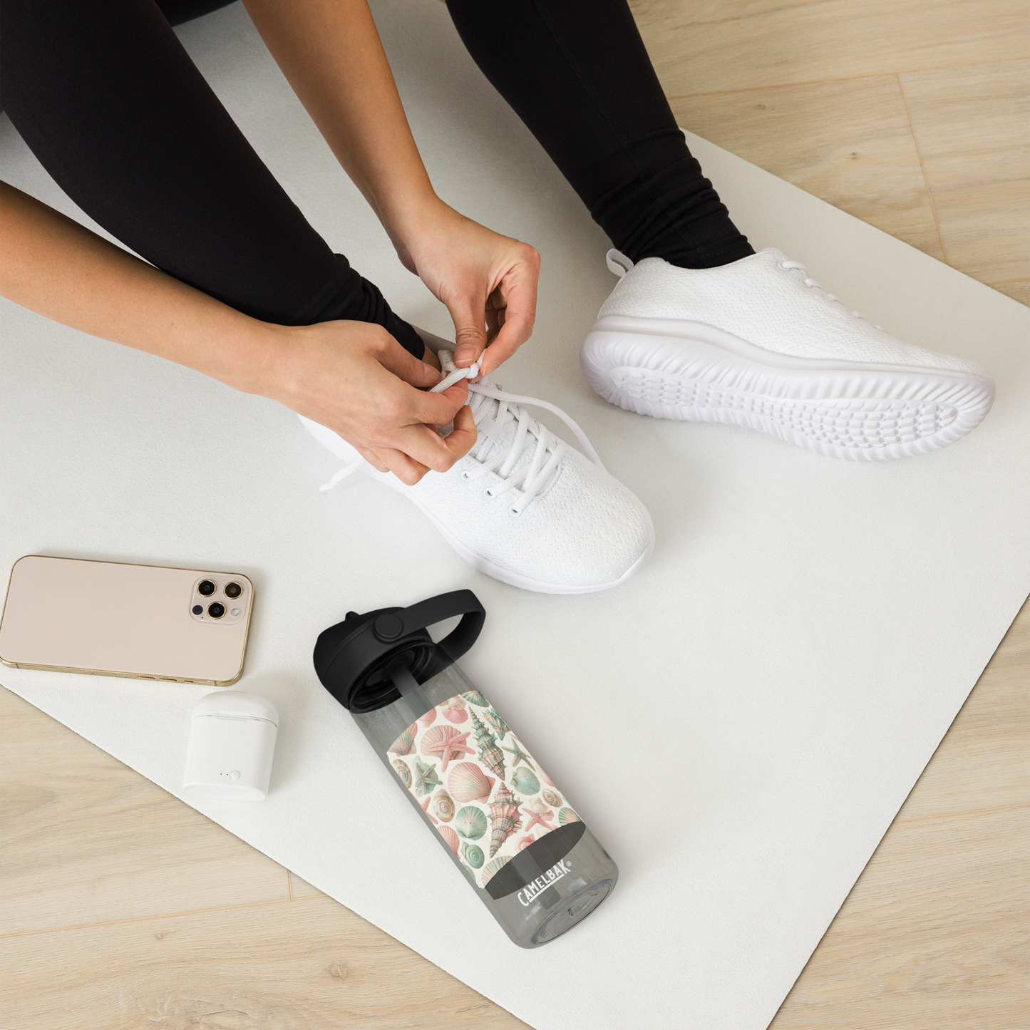 Wasserflasche mit Trinkhalm – Muscheldesign | Stylisch, robust, nachhaltig. 🐚