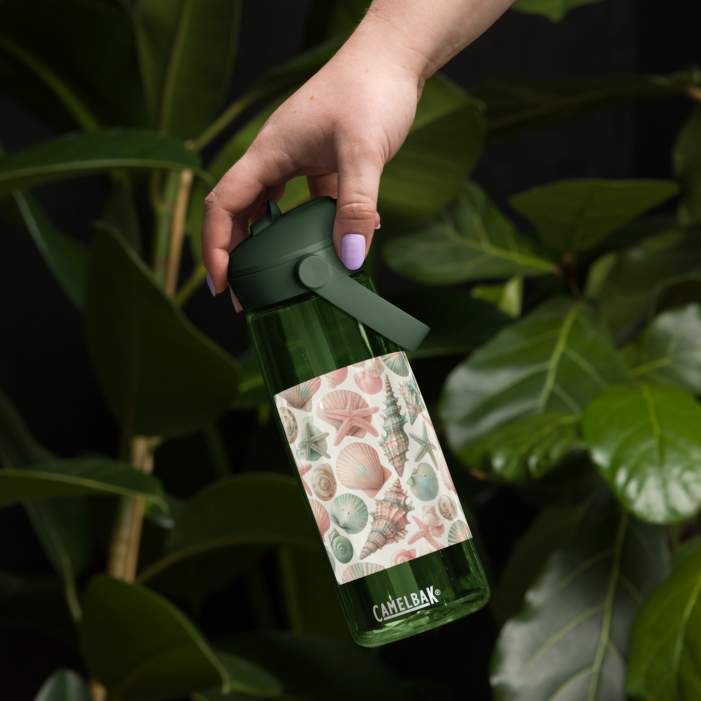 Wasserflasche mit Trinkhalm – Muscheldesign | Stylisch, robust, nachhaltig. 🐚