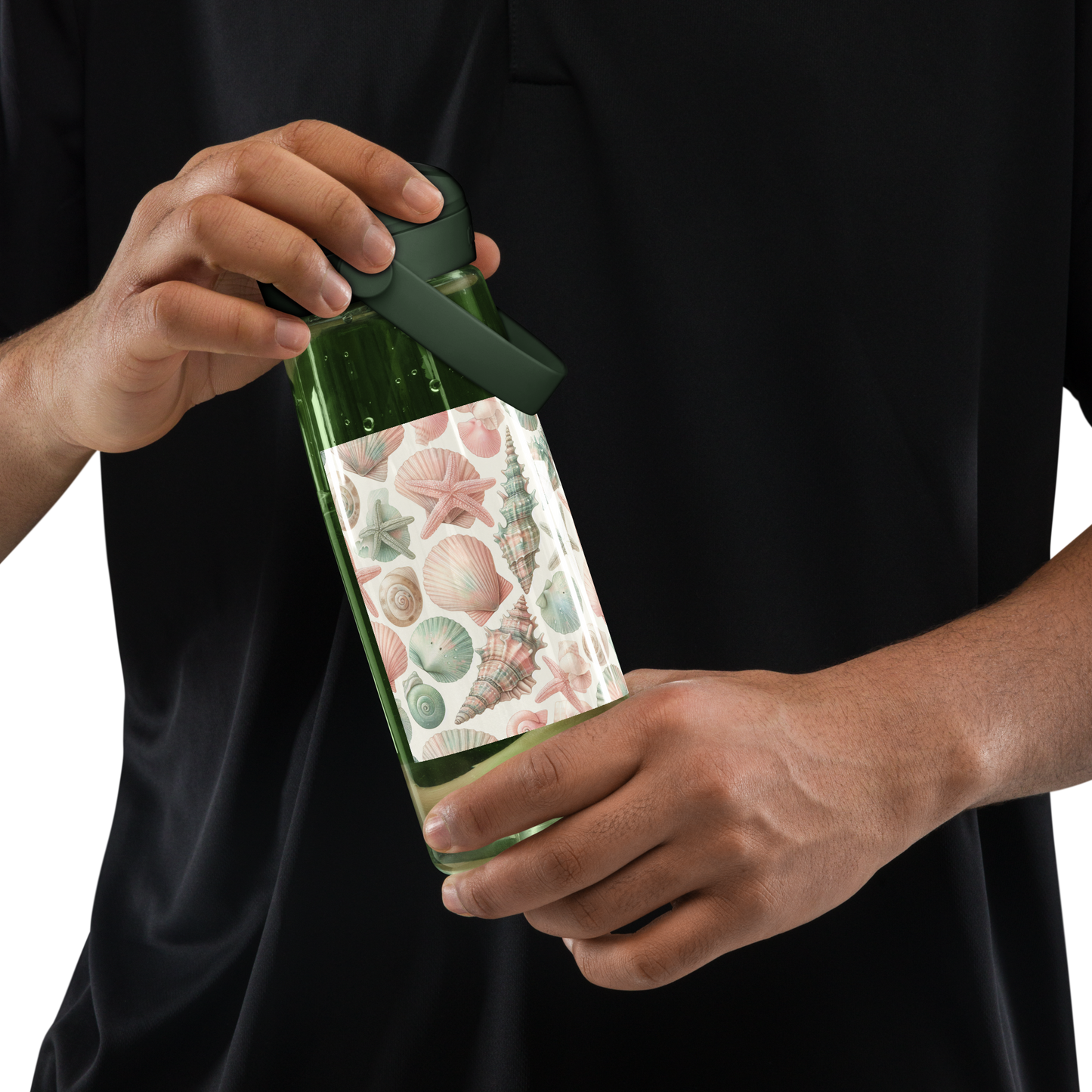 Wasserflasche mit Trinkhalm – Muscheldesign | Stylisch, robust, nachhaltig. 🐚