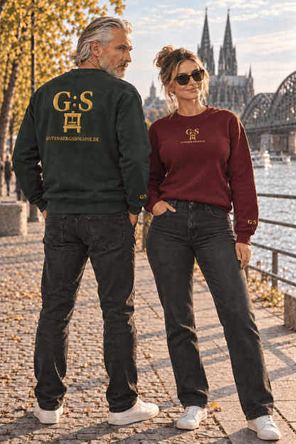 Bestickter Unisex-Pullover mit Druckerpresse – GutenbergsSöhne