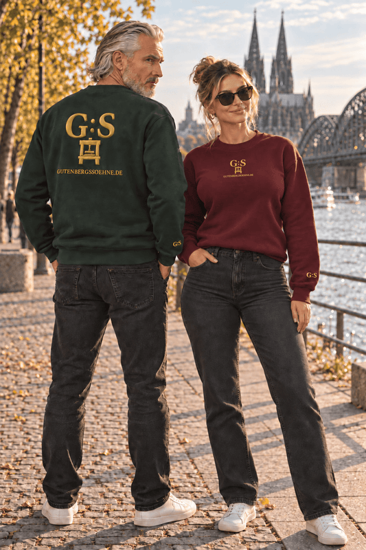Bestickter Unisex-Pullover mit Druckerpresse – GutenbergsSöhne