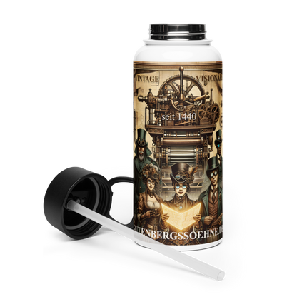 Edelstahl Trinkflasche mit Strohhalm – Vintage Visionäre – GUTENBERGSSOEHNE.DE