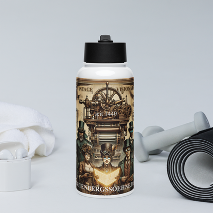 Edelstahl Trinkflasche mit Strohhalm – Vintage Visionäre – GUTENBERGSSOEHNE.DE