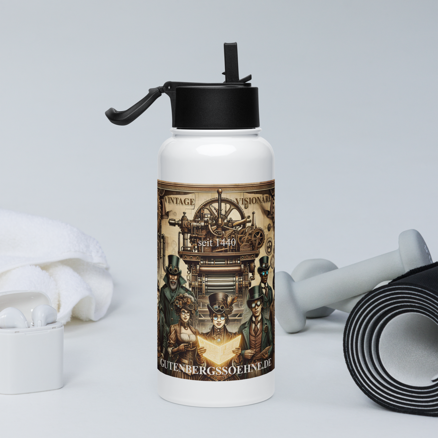 Edelstahl-Trinkflasche „Vintage Visionäre 1440“ – Zeitlos stilvoll, maximal funktional ⚙️