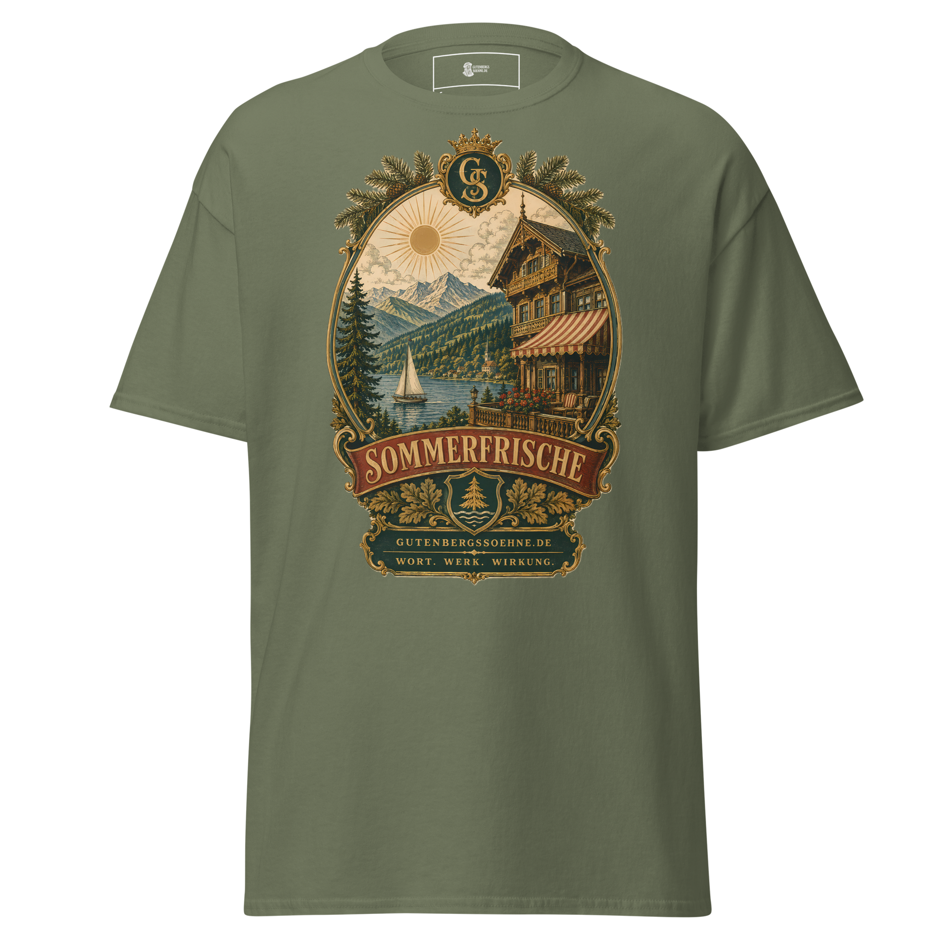 Vintage Unisex T-Shirt mit dem Schriftzug Sommerfrische militärgrün