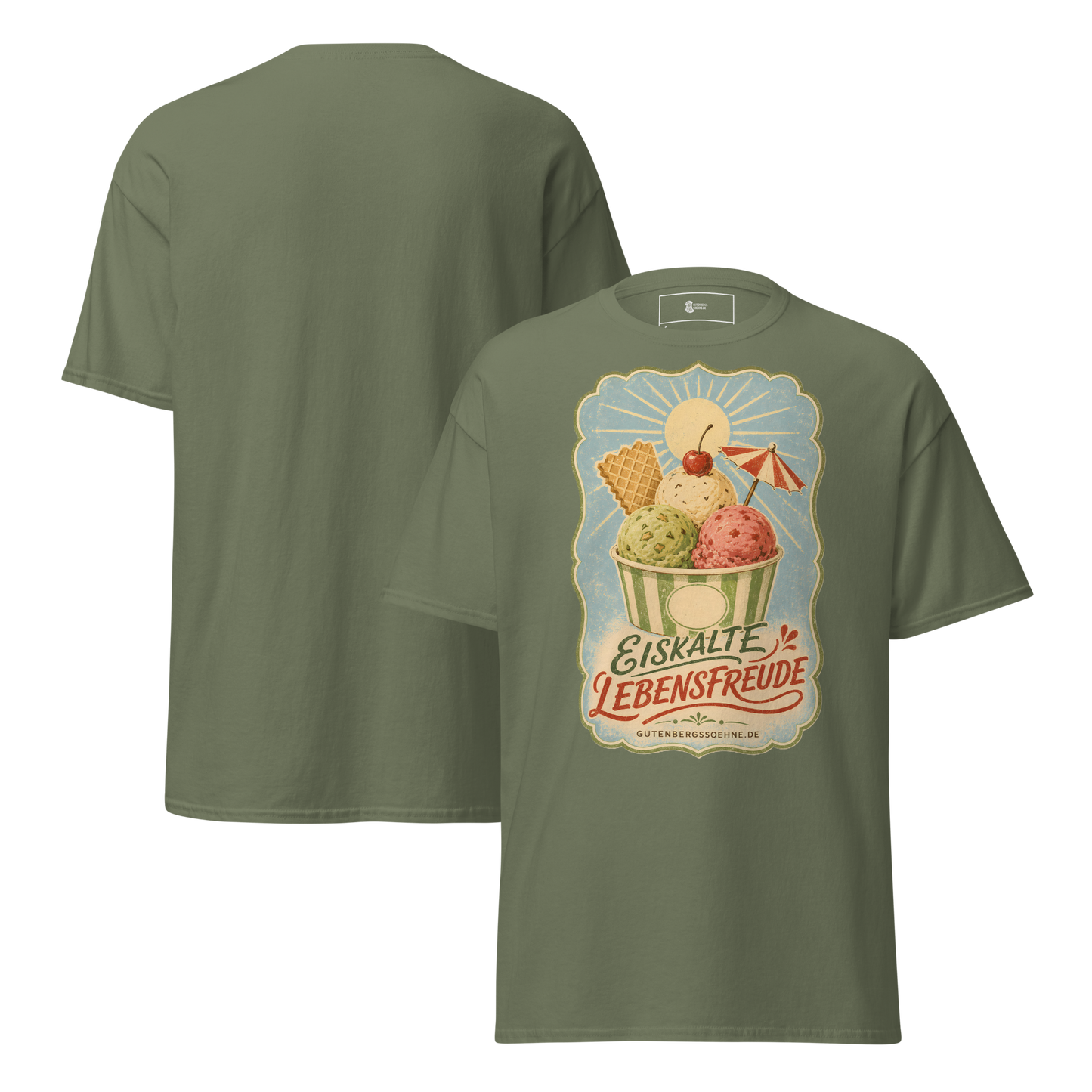T-Shirt Eiskalte Lebensfreude in Militärgrün