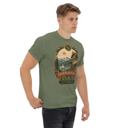 Detailansicht des Vintage-Druckmotivs Sommerfrische militärgrün