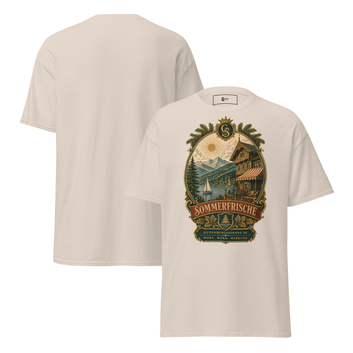 Sommerfrisch Vintage-Motiv auf klassischem Baumwoll-T-Shirt natur
