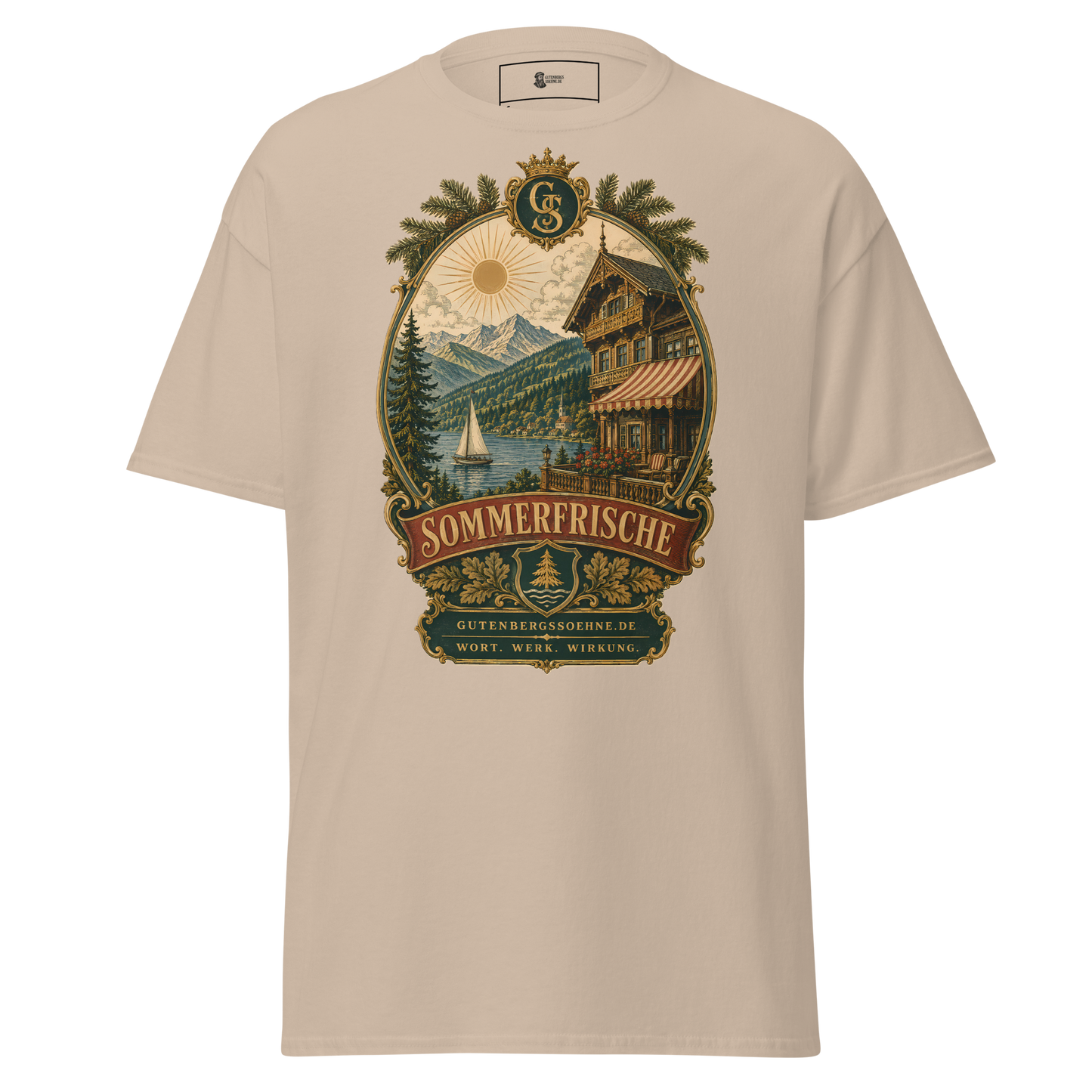 Vintage Unisex T-Shirt mit dem Schriftzug Sommerfrische sand