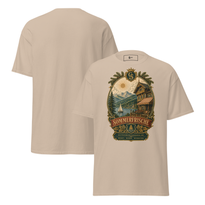 Sommerfrisch Vintage-Motiv auf klassischem Baumwoll-T-Shirt sand
