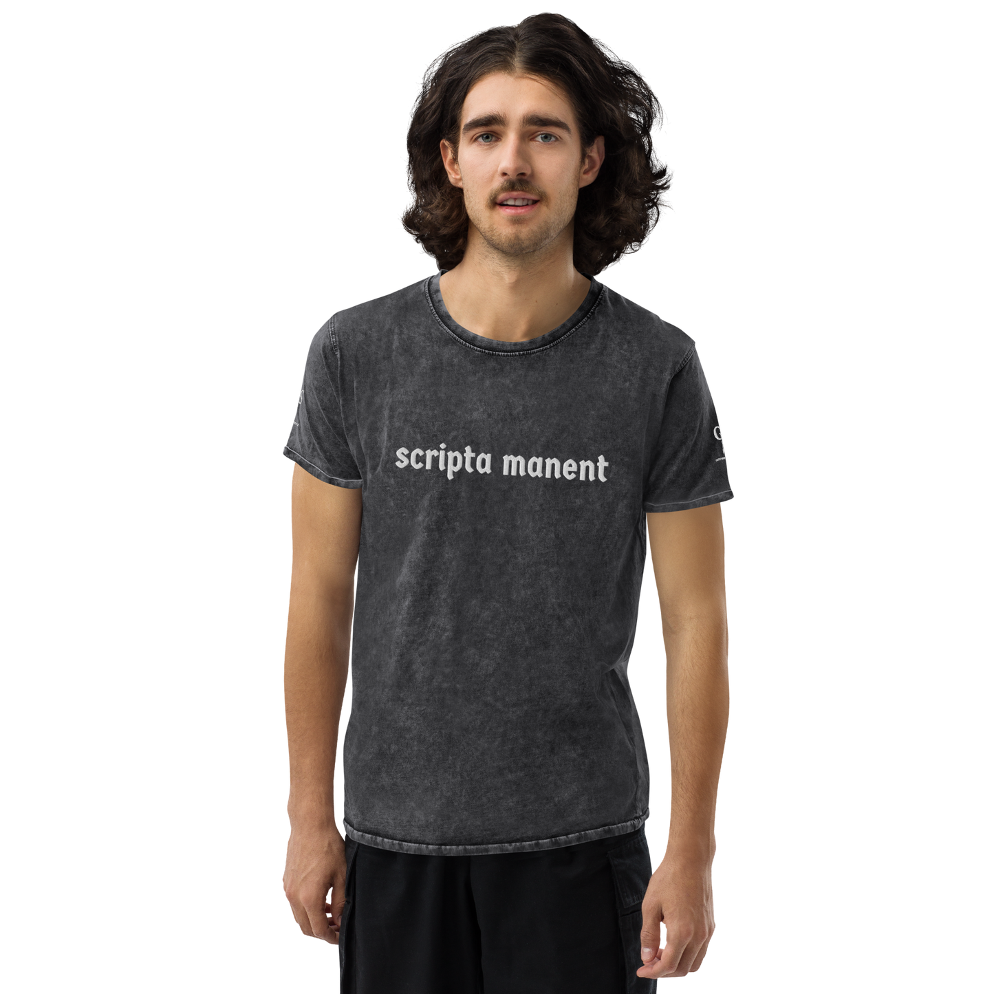 Denim-T-Shirt „Scripta manent“ – von GutenbergsSoehne.de