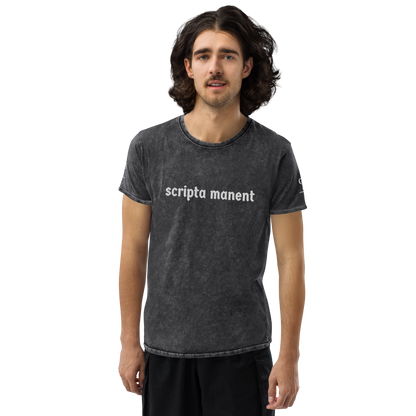 Denim-T-Shirt „Scripta manent“ – von GutenbergsSoehne.de