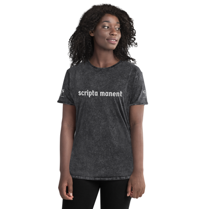 Denim-T-Shirt „Scripta manent“ – von GutenbergsSoehne.de
