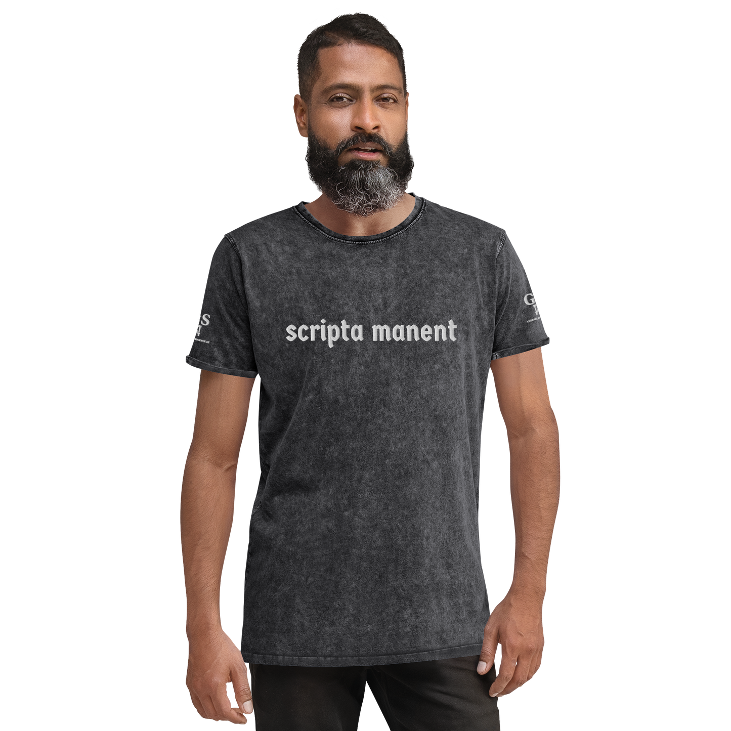 Denim-T-Shirt „Scripta manent“ – von GutenbergsSoehne.de
